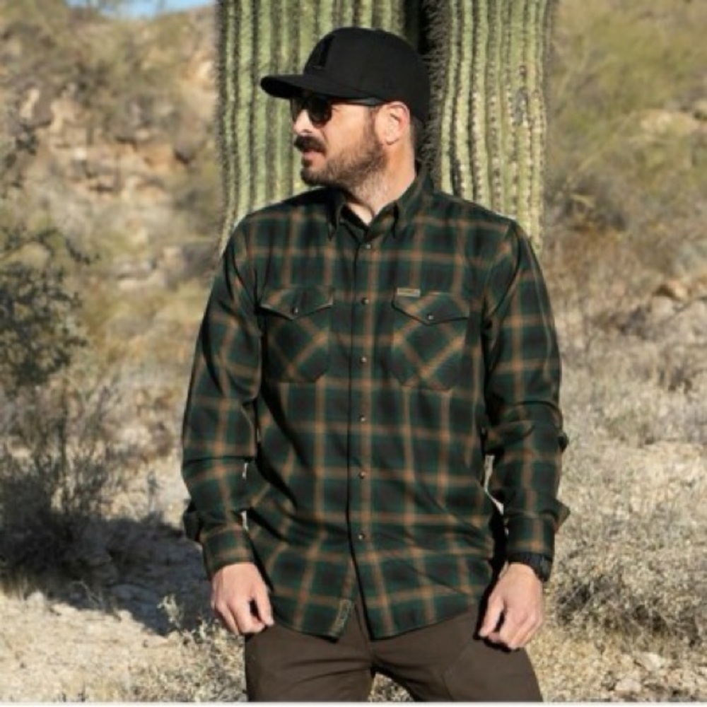 Men’s DIXXON BROWNELLS Brown and Green Flannel Shirt - Picture 6 of 6
